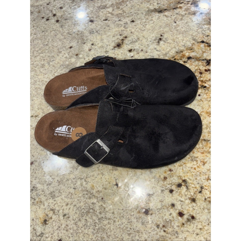 Cliffs by White Mountain Shoes Womens Size 8 Black Suede Buckle Clog Mule